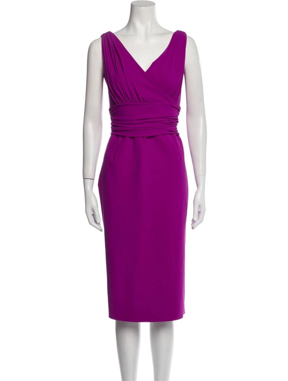 Chiara Boni Magenta Purple Sleeveless Ruched V Neck Mini Cocktail Sheath Dress 4